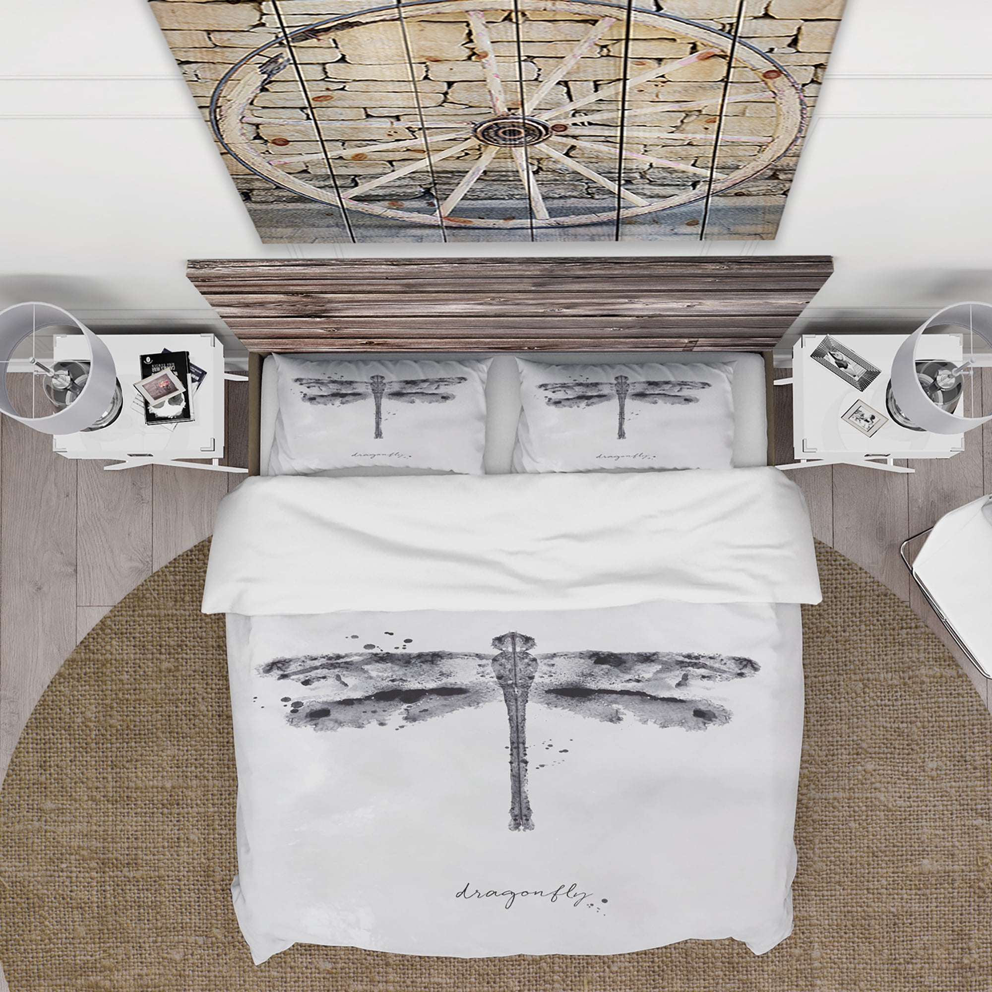 Designart 'Monotype dragonfly black' Animals Duvet Cover Set