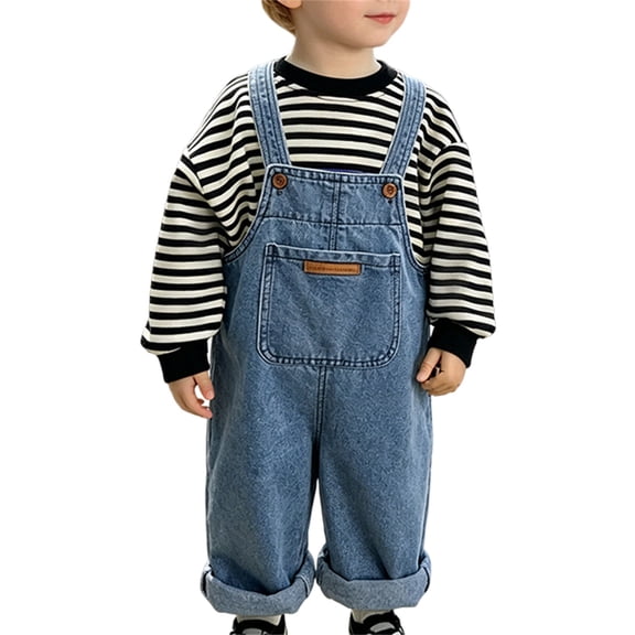 Coerni Boys Trendy Denim Bib Overalls Sleeveless Button Strps Jean Rompers 1-10Y Kids One Piece Casual JumpsuitsBack to School