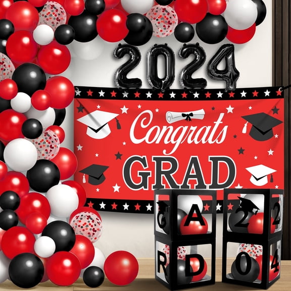 KatchOn, Graduation Decorations Class of 2026 Red and Black - Huge, Pack of 76 | Congrats Grad Banner and Grad Balloons Box | Red and Black Graduation Decorations 2026 |
