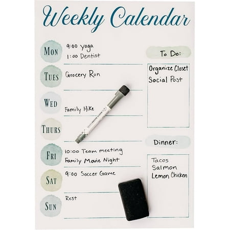 Weekly Dry Erase Board for Refrigerator 17"x12" W Dry Erase Marker and Eraser Dry Erase Weekly Calendar Whiteboard w Meal Planner and to Do List Sections Weekly White Board (12x17, inches)