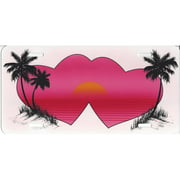 Pink Hearts With Palm On White License Plate