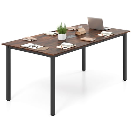 Gymax 71 x 35.5 Large Office Table w/ Cable Grommet Sturdy Metal Legs for Boardroom