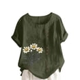 thumbnail image 3 of TaTaai Women's Everyday Casual Blouse, Linen Feel Round Neck T-Shirt, Short Sleeve Comfortable Top for All Occasions Gift, 3 of 5