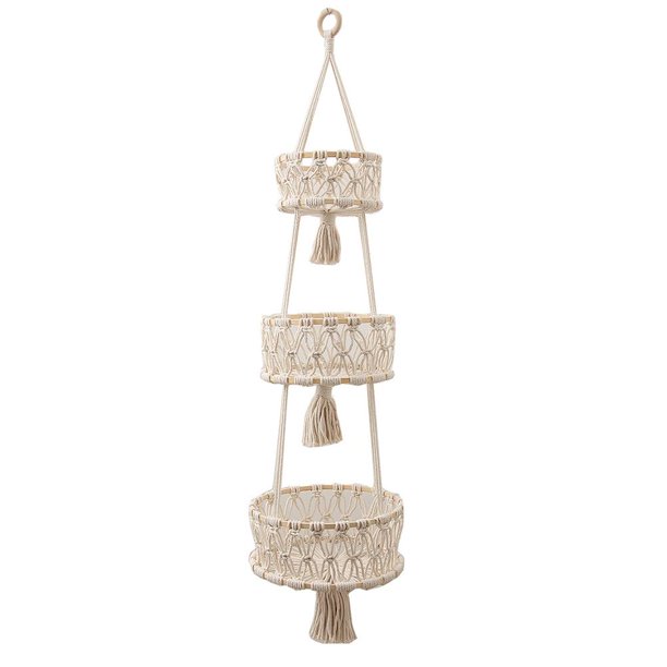 Frutas Colgante De 3 Niveles Cesta De Almacenamiento Boho Para La Decoración Del Hogar sonducket HA040786-02