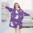 thumbnail image 5 of FORMRS Wearable Blanket Hoodie with Sleeves for Kids Cozy Flannel Sweatshirt, Halloween Purple Ghosts, 5 of 7