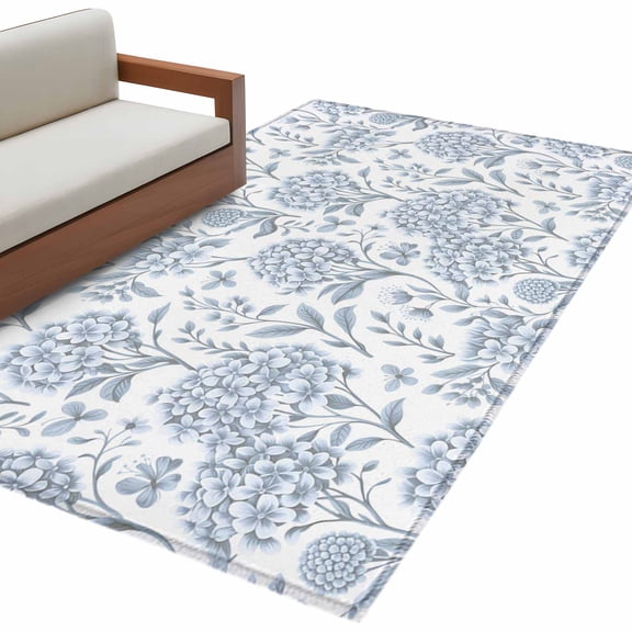 Hallway Runner Rugs 2.7x5 Ft, Blue Flower Non Slip Area Rugs for Kitchen Bedroom Entryway, Botanical Floral Vintage Wildflower Leaf Washable Carpet Runner Rug Floor Mats for Bedroom Home Decor