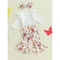 thumbnail image 3 of Suealasg 3Pcs Baby Girls Fall Outfits 3 6 Months Newborn Girls Long Sleeve Ribbed Romper Floral Flare Pants Headband Sets 9 12 18 Months Infant Girls Autumn Clothes, 3 of 7