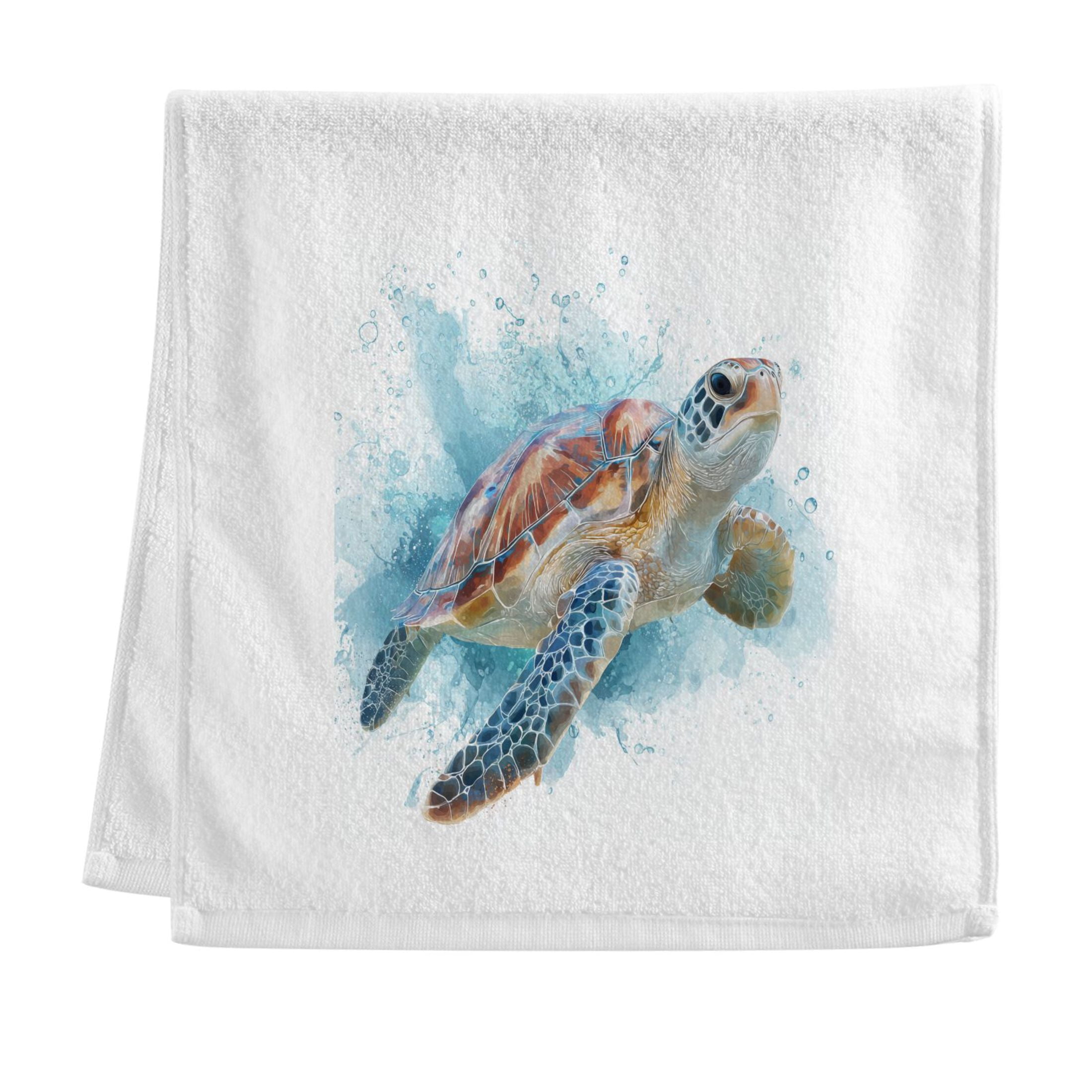 Sea Turtle Swim Watercolor Splash Style Pure Cotton Towels Bath Towel Quick Drying for Bathroom Beach Sports 16" x 30" Set of 2
