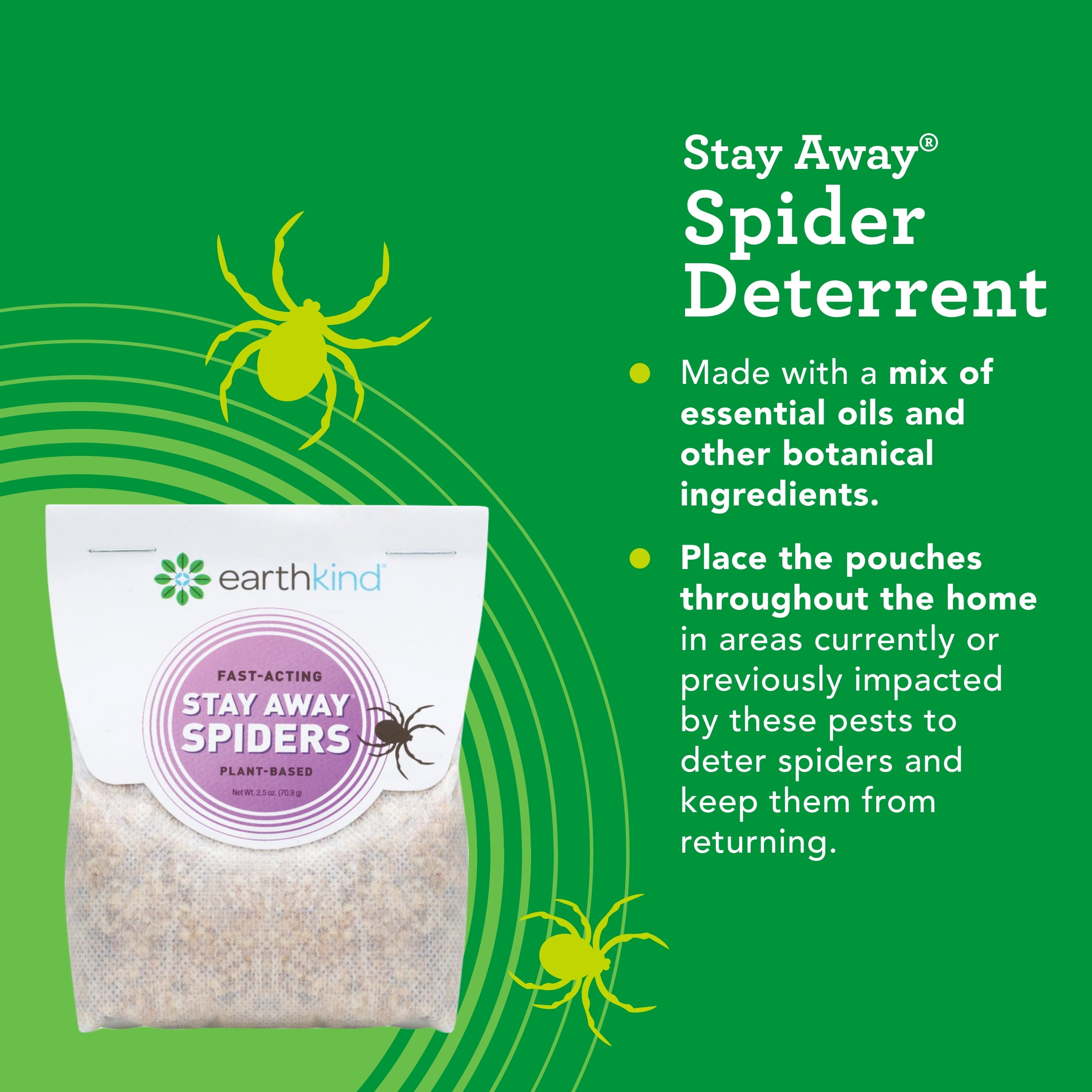 Stay Away Spiders Deterrent Pest Control Scent Pouches - All Natural, Environmentally Friendly, No Mess (4-Pack New Version)