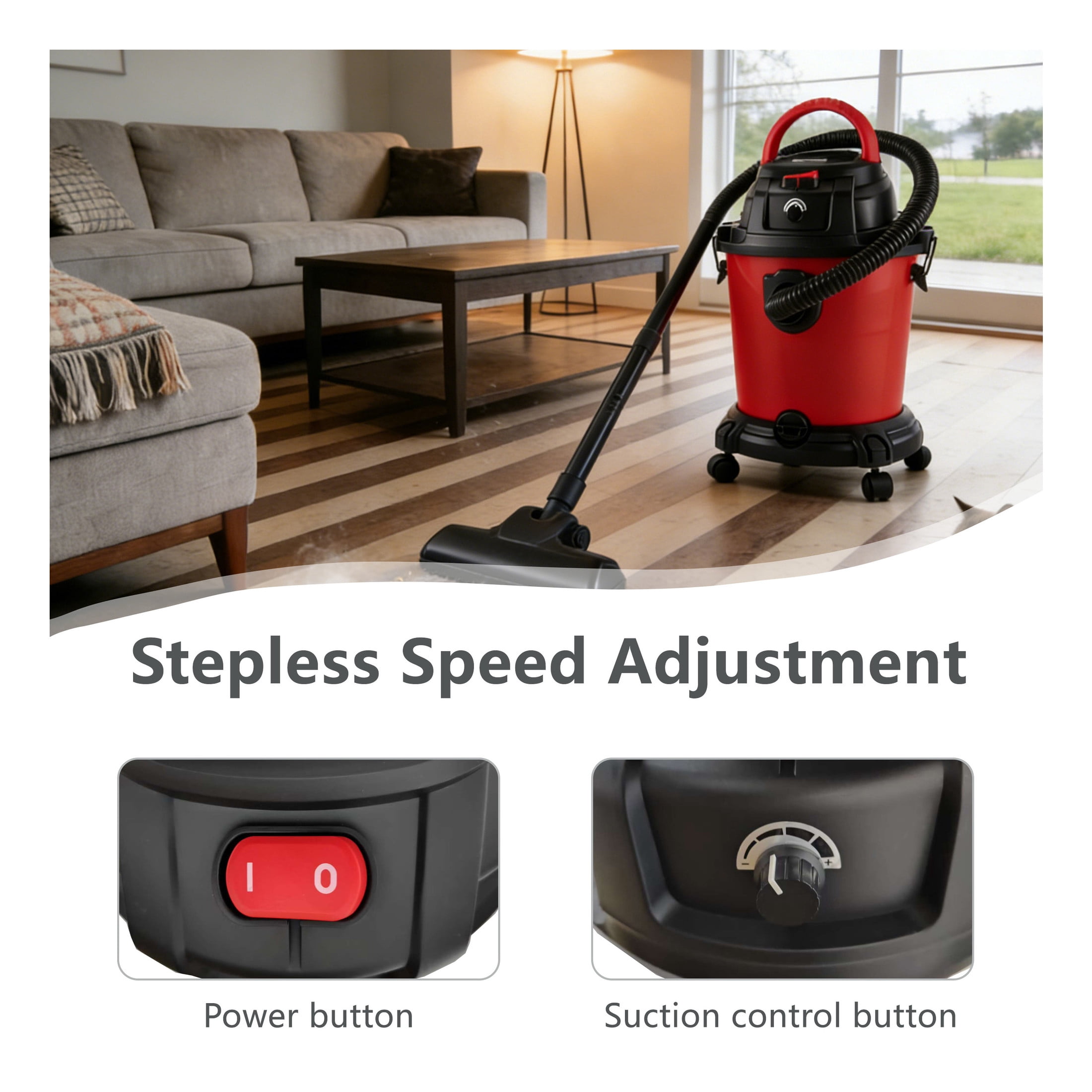 GDF Studio 5 Gallon Wet Dry Vacuum, 4.3 Peak HP 3-in-1 Shop Vac with Blower Function, Black + Red