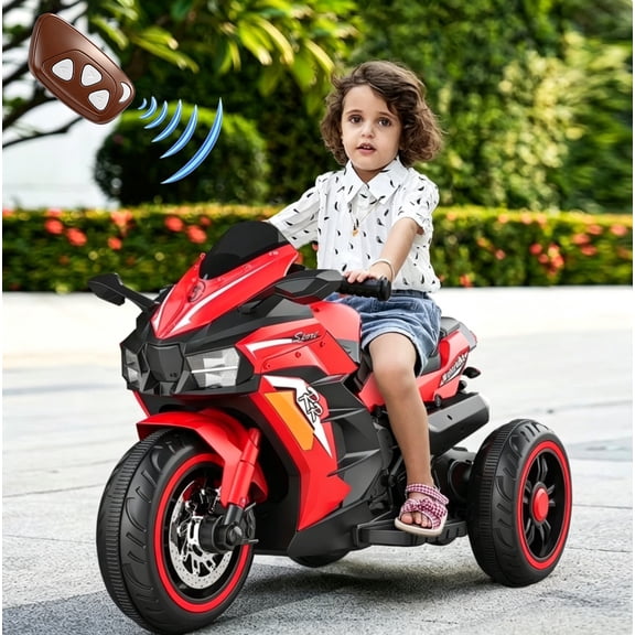 HNH Kids Motorcycle for Kids 3-6, 12V Battery Powered Bike Electric Motorbike, 3 Wheels Ride on Toys with LED Lights, Bluetooth Music
