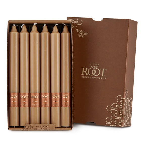 ROOT Candles Unscented Smooth Arista™ Taper Candles, 9-Inch Tall, Box of 12, Color: Beeswax