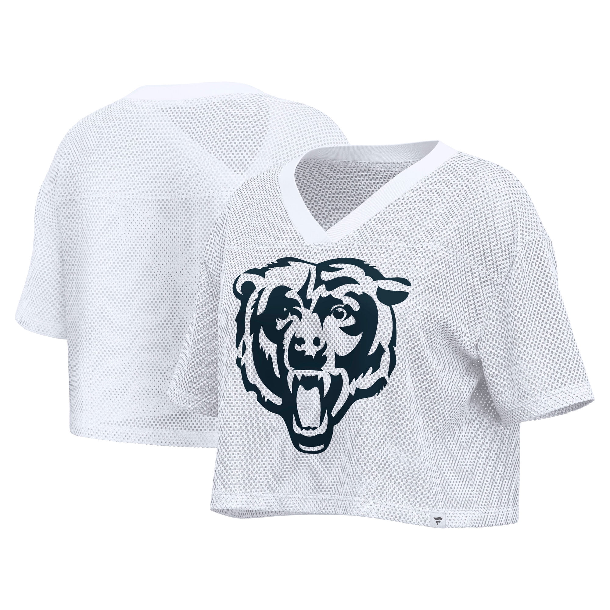Women's Fanatics White Chicago Bears Oversized Mesh Cropped V-Neck Jersey