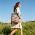 thumbnail image 6 of Linnome Striped Woven Straw Beach Tote Bag Large Capacity Summer Carryall Handbag Color Block Weave Shopping Shoulder Bag for Seaside Vacation Daily Outdoor Outings, 6 of 6