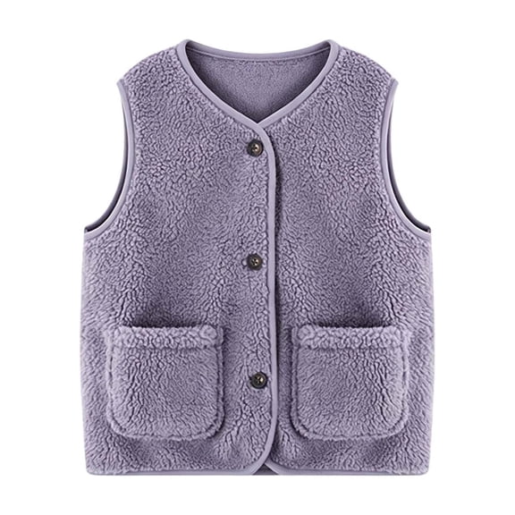 BLVB Boys Girls Fuzzy Fleece Vest Sherpa Warm Winter Sleeveless Button down Kids Vest with Pockets