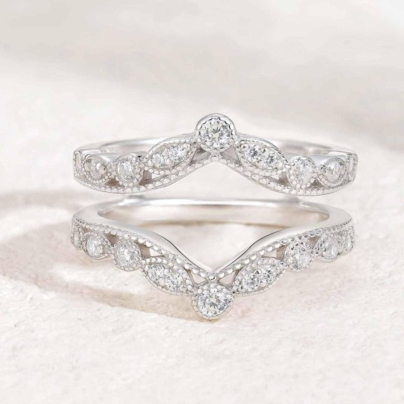 Divine_creation Round Cut Moissanite Ring Enhancer Guard for Women, 14K White Gold Plated 925 Silver-6.5