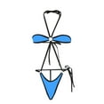 thumbnail image 3 of Sakmal Triangle Bathing Suit for Women Tummy Control Blue One Piece Sexy Swimsuit Solid Halter Swimwear, 3 of 4