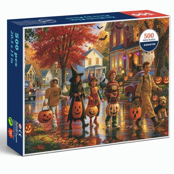 AIDUOTEK Halloween Puzzles for Adults 500 Pieces, Pumpkins Bats Black Cat