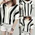 thumbnail image 2 of Gibobby Blusas Elegantes Para Mujer Blusa con cuello en V a rayas de manga para mujer Camisa de Blusa corta de ocio superior suelta para mujer（Negro， M), 2 of 5