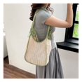 thumbnail image 5 of Granjero Gordo Bolso de mano tejido y bolsas de cosméticos, bolso de mano tejido elegante de playa de verano, bolso de hombro de 10,23 x 4,33 x 12,59 pulgadas (blanco), 5 of 5