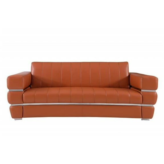 89 in. Chrome Accents Genuine Leather Standard Sofa, Camel Brown