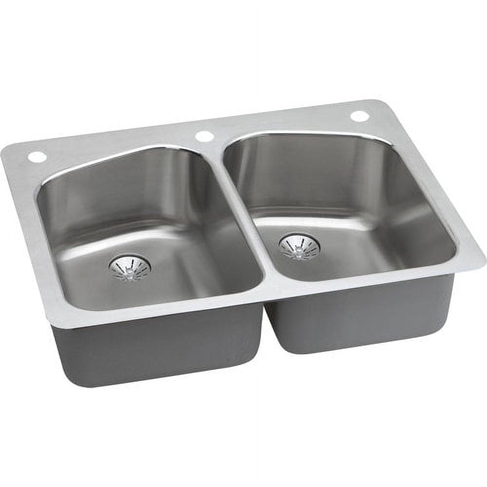 Elkay Lustertone Classic Stainless Steel 33" x 22" x 9", Equal Double Bowl Dual Mount Sink with Perfect Drain