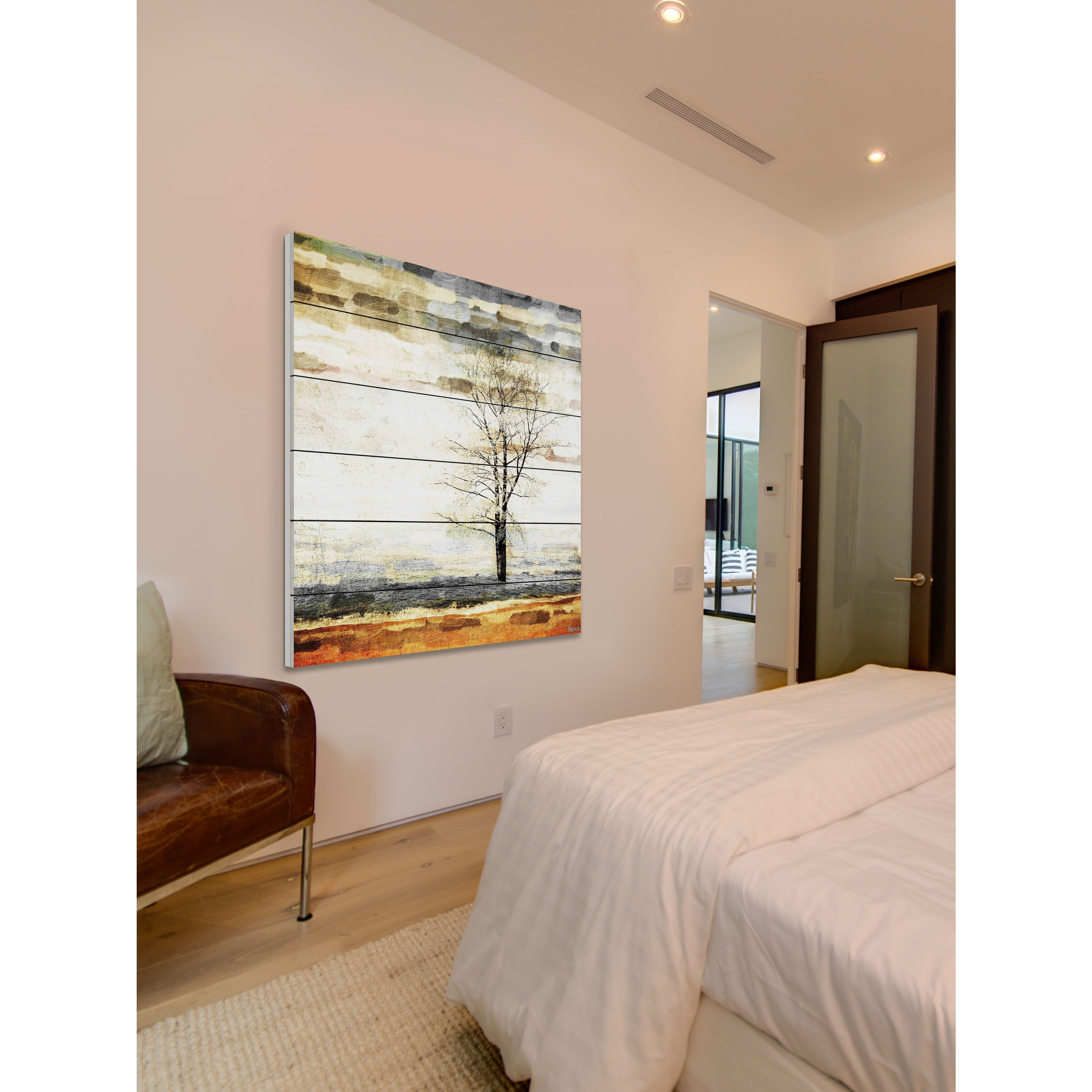 Parvez Taj  - Lone Tree Painting Print on White Wood 32 x 32