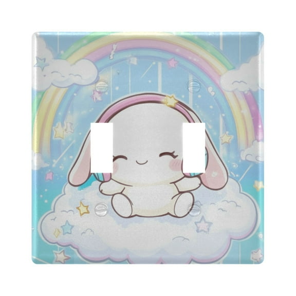 2 Gang Light Switch Cover Plate Cinnamoroll Sit on Cloud Wear Headphone Wall Plate Decorate Electrical Outlet Cover Plates 4.56”x4.48”