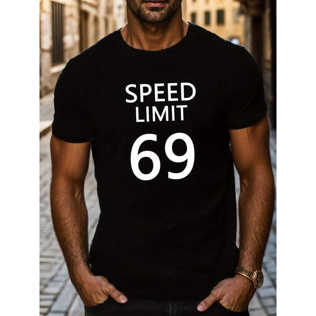 Camiseta con estampado "SPEED LIMIT 69", camisetas para hombre, camiseta informal de manga corta para verano, camiseta deportiva de ocio