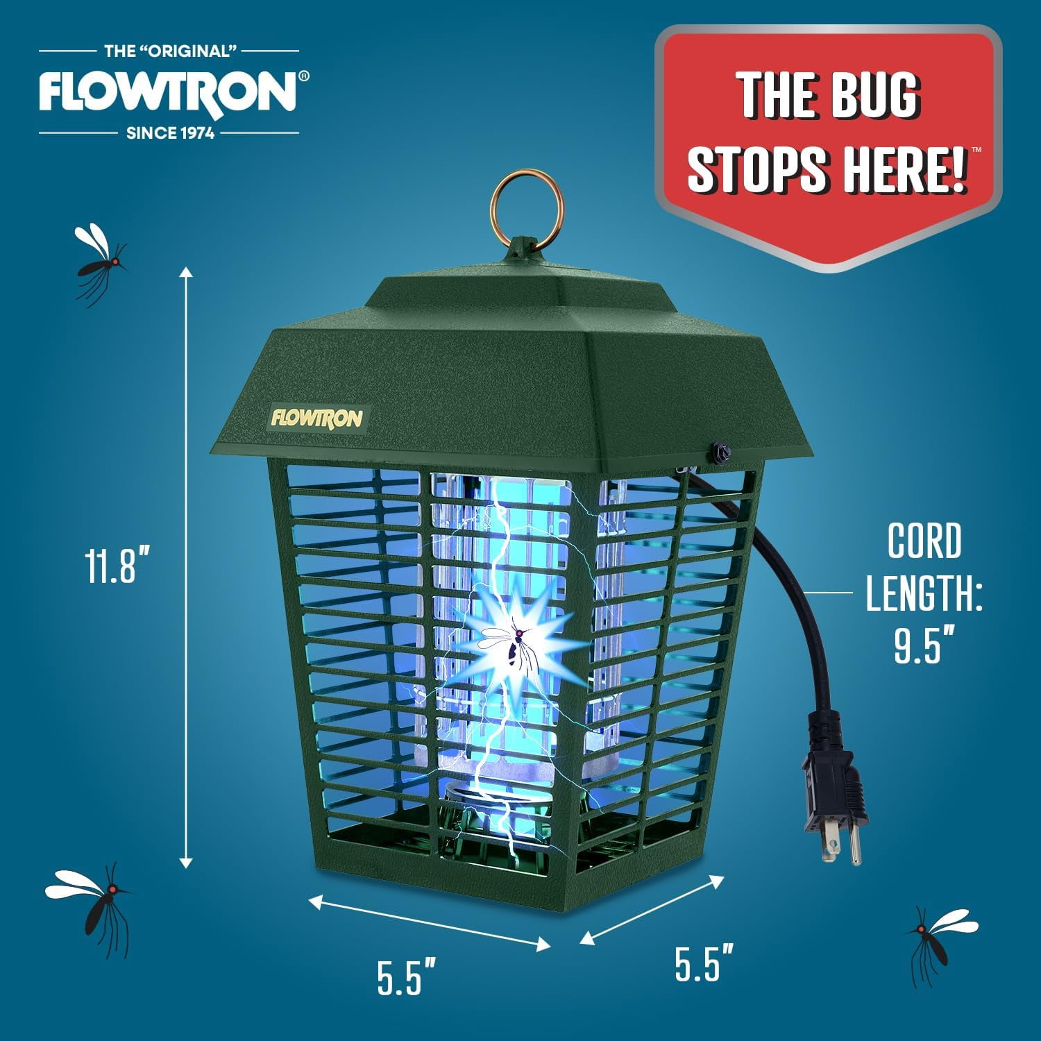 Flowtron Bug Zapper 1 Acre, 40W Bulb, 5600V Grid, Outdoor Fly & Mosquito Control, USA Made (Green)