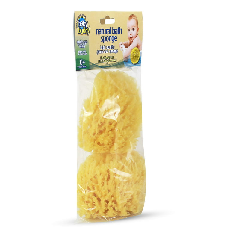 Baby Buddy Natural Grass Sea Sponge, Body Sponge Textured for Exfoliation,  Works for Cradle Cap, Yellow, 4in, 4 Count
