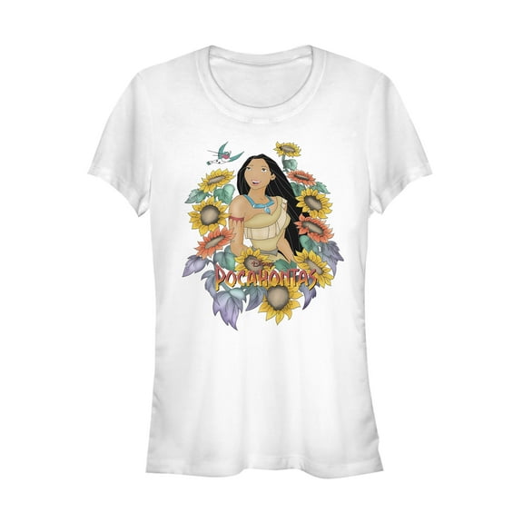 Junior's Pocahontas Sunflower Frame  Graphic Tee White Medium