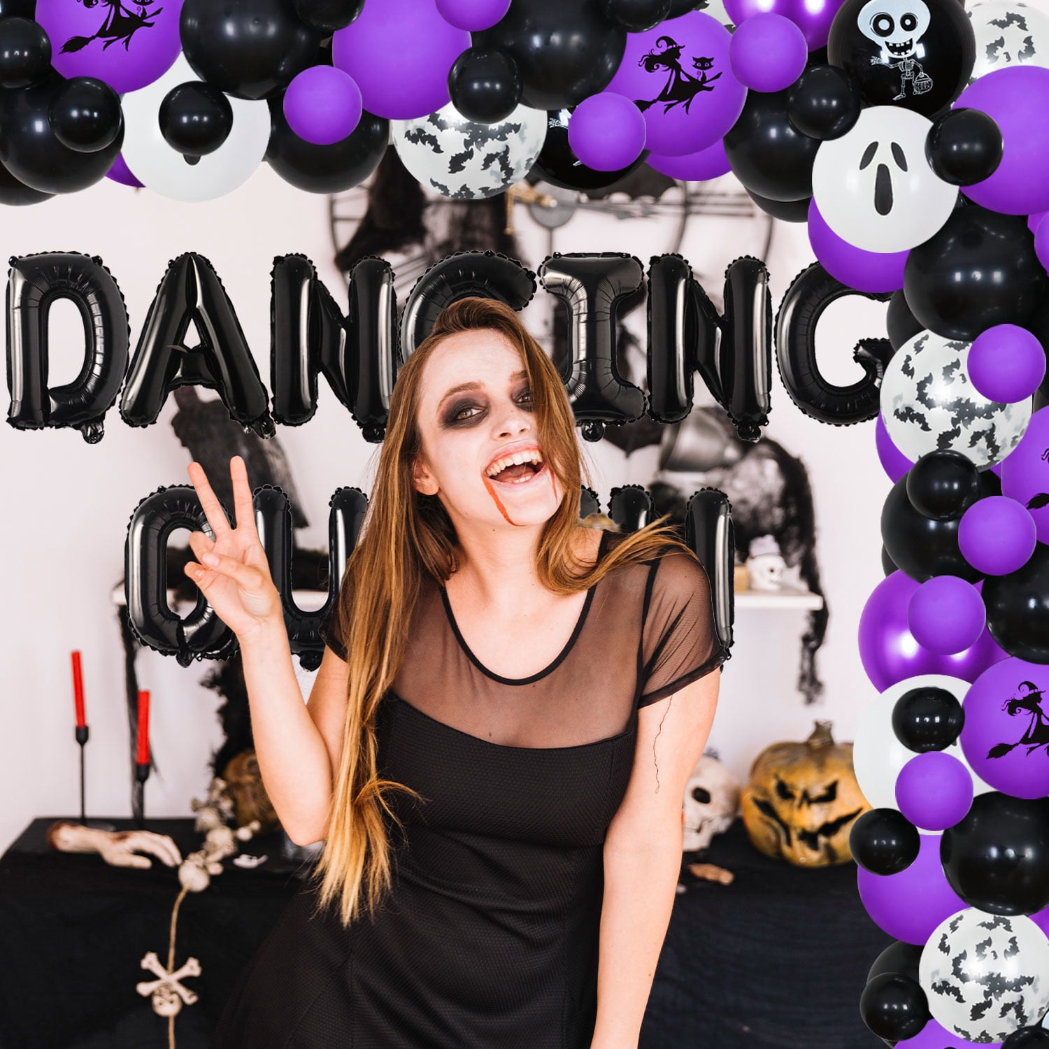 94Pcs Purple Balck Dancing Queen Party Decorations Halloween Balloon Arch Garland Kit 4D Disco Dancing Queen Foil Balloons 3D Bat Wall Stickers for Dancing Queen Bachelorette Party Decor Supplies