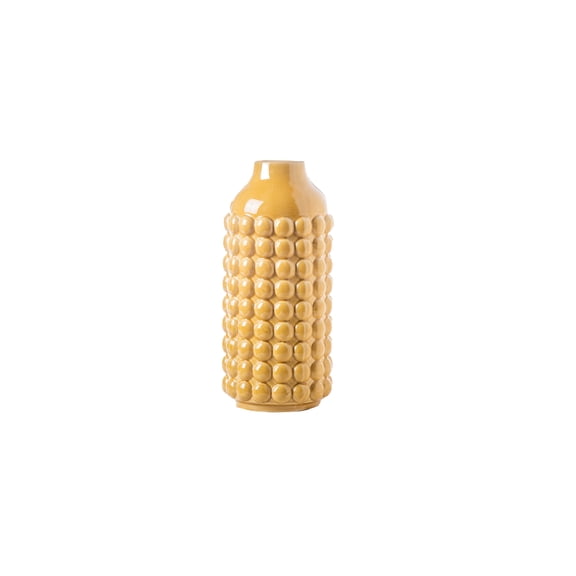 Nessa Round Bubbled Ceramic Vase – Decorative Textured Ceramic Flower Vase for Home Décor, Living Room, Bedroom, Tabletop & Shelf Accent (Size- 6.00"x13.75"H, Yellow)