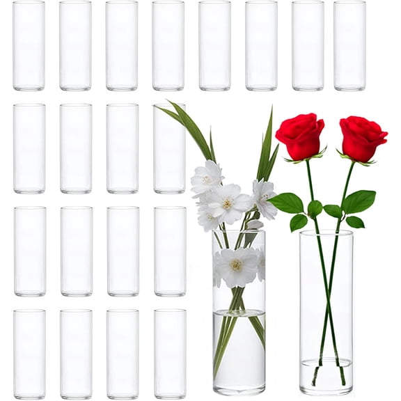 20 Pack Glass Vases, 8 Inch Tall Small Clear Glass Cylinder Vases for Centerpiece, Bulk Cylinder Flower Vase for Wedding Table Home Party Decor
