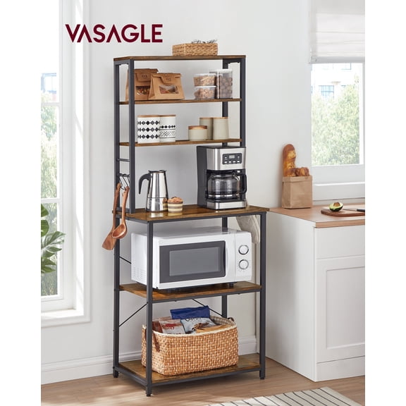 VASAGLE 6-Tier Bakers Racks for Kitchens, Narrow Bakers Rack, Microwave Stand with Storage,Rustic Brown and Ink Black