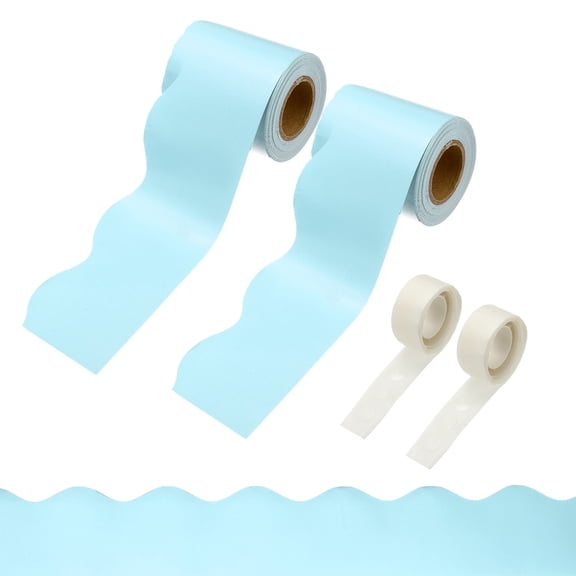 Uxcell 2 Rolls Bulletin Board Borders, 65.6ft Macaron Blue Border with Clear Sticky Dots