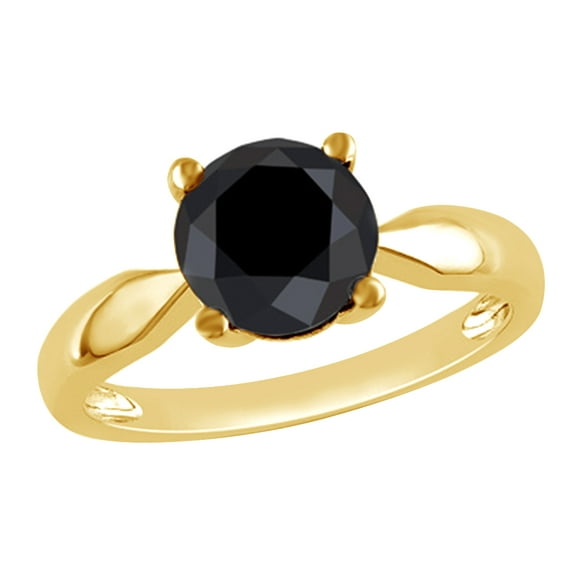 AFFY Black Natural Diamond Solitaire Ring in 10k Yellow Gold (2.5 Cttw)