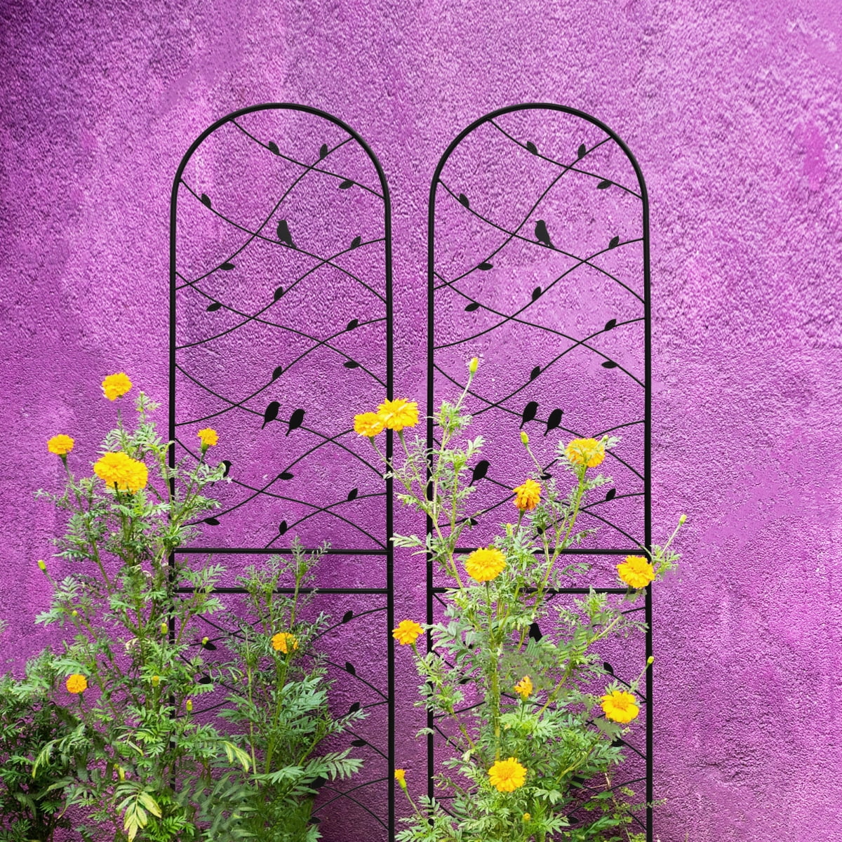 4-Pack 86.7"H×19.7"W Black Metal Garden Trellis Bird Decor Rustproof Support for Outdoor Climbing Plants