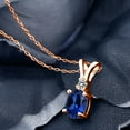 thumbnail image 2 of Gem Stone King 1.67 Ct Blue Created Sapphire White Diamond 18K Rose Gold Plated Silver Pendant with Chain, 2 of 4