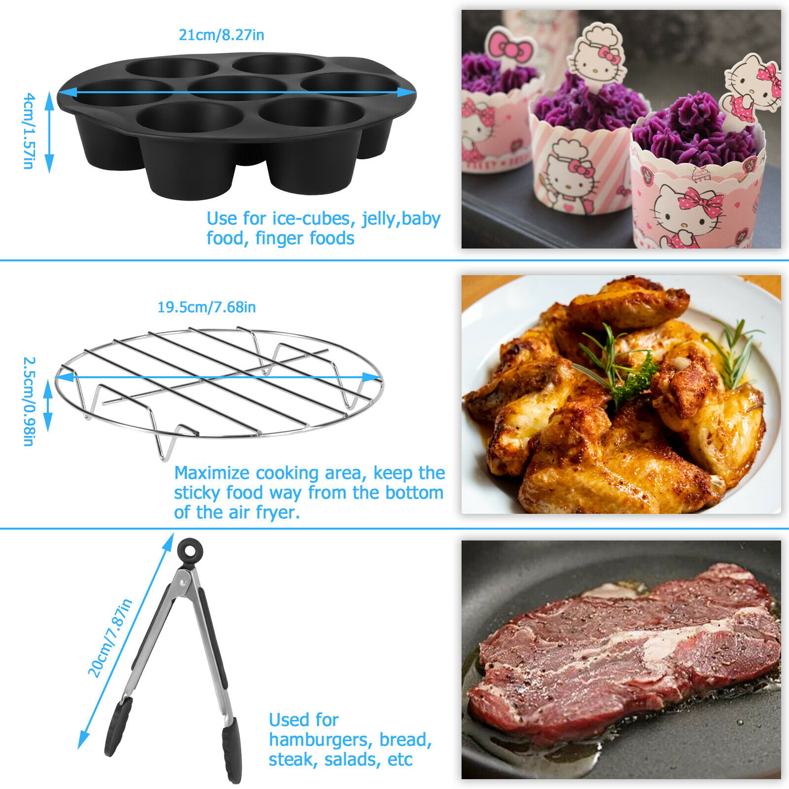 7 Pcs Air Fryer Set Chips Accessories Baking Basket Pizza Pan Home Kitchen  Tools
