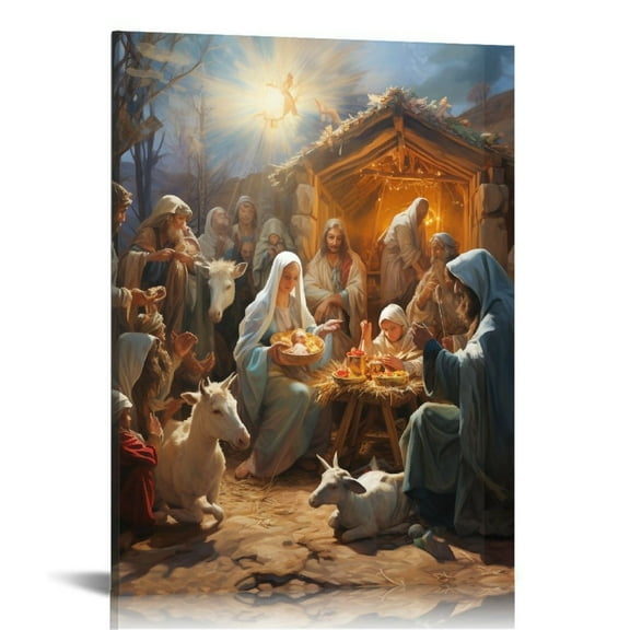 EastSmooth  Nativity Canvas Wall Art - Religious Picture Baby Jesus in a Manger Stable Scene Print - Ready to Hang