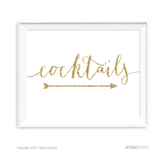 Cocktails Gold Faux Glitter Wedding Party Directional Signs, Double-Sided