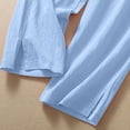 thumbnail image 4 of KALE Linen Pants for Women Wide Leg Women Summer Casual Elastic High Waist Loose Slit Cropped With Pockets Women Pants Blue, 4 of 8