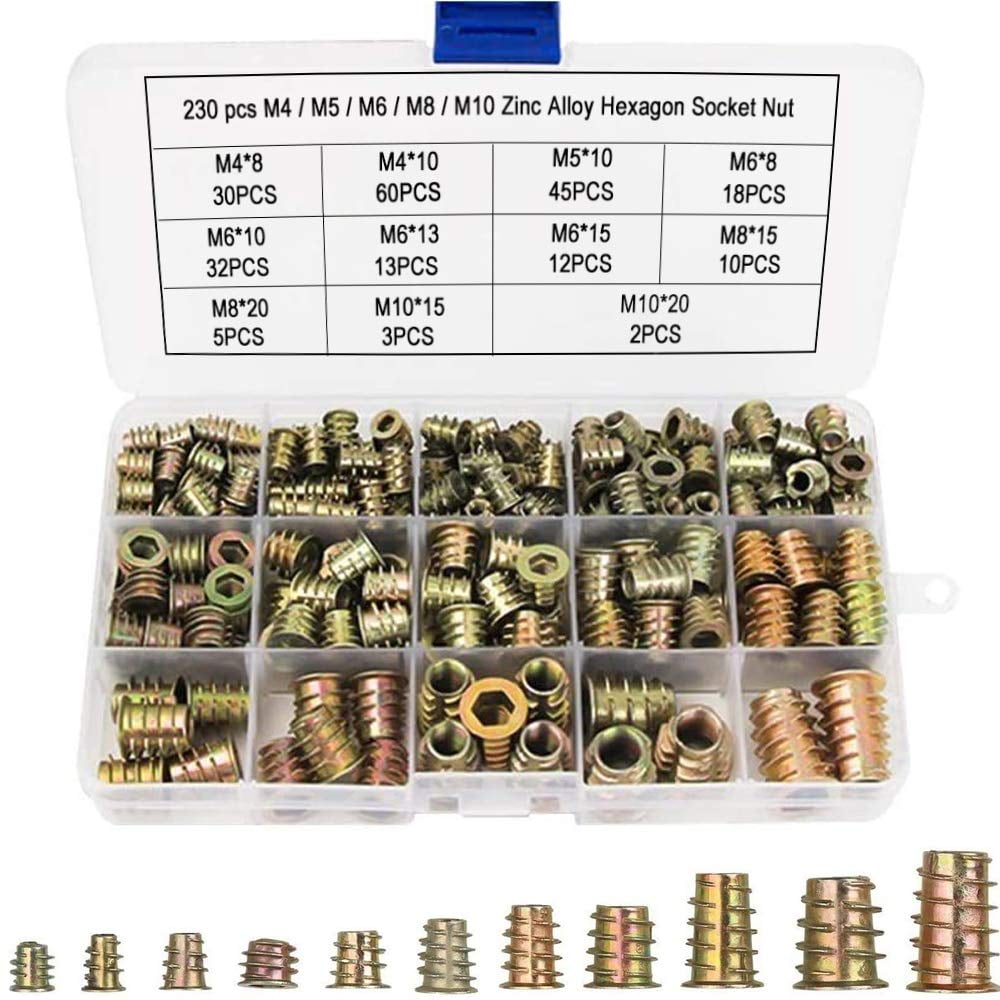 Qty 20 M4 Wood Threaded Flange Inserts Nuts Zinc Plated Steel Alloy Insert Nut 