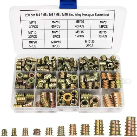 

145 Pcs M6 M8 M10 Hex Nuts With Threaded Inserts Zinc Alloy Hex Threaded Insert Nuts Inserts For Wood Furniture Nut Tool Kit