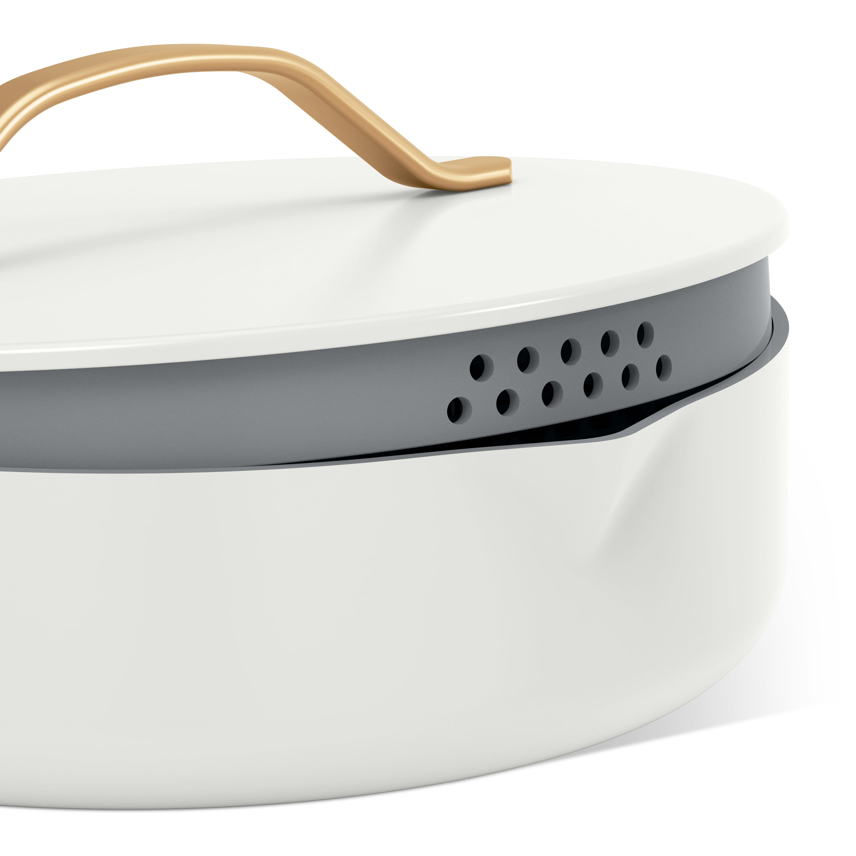 Beautiful 5.5 Quart Ceramic Non-Stick Sauté Pan with Strainer Lid, White Icing by Drew Barrymore