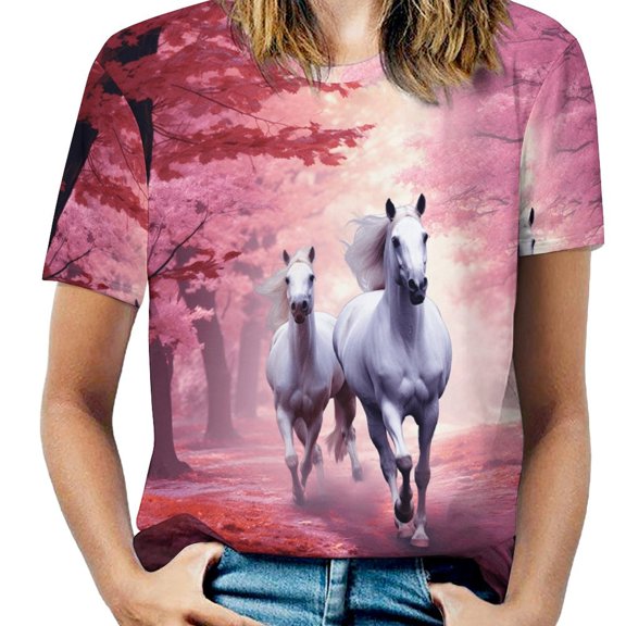 Cool Horse T-Shirt O Neck Oversize T-Shirts Short Sleeve Classic Tees Women Summer Graphic Tops