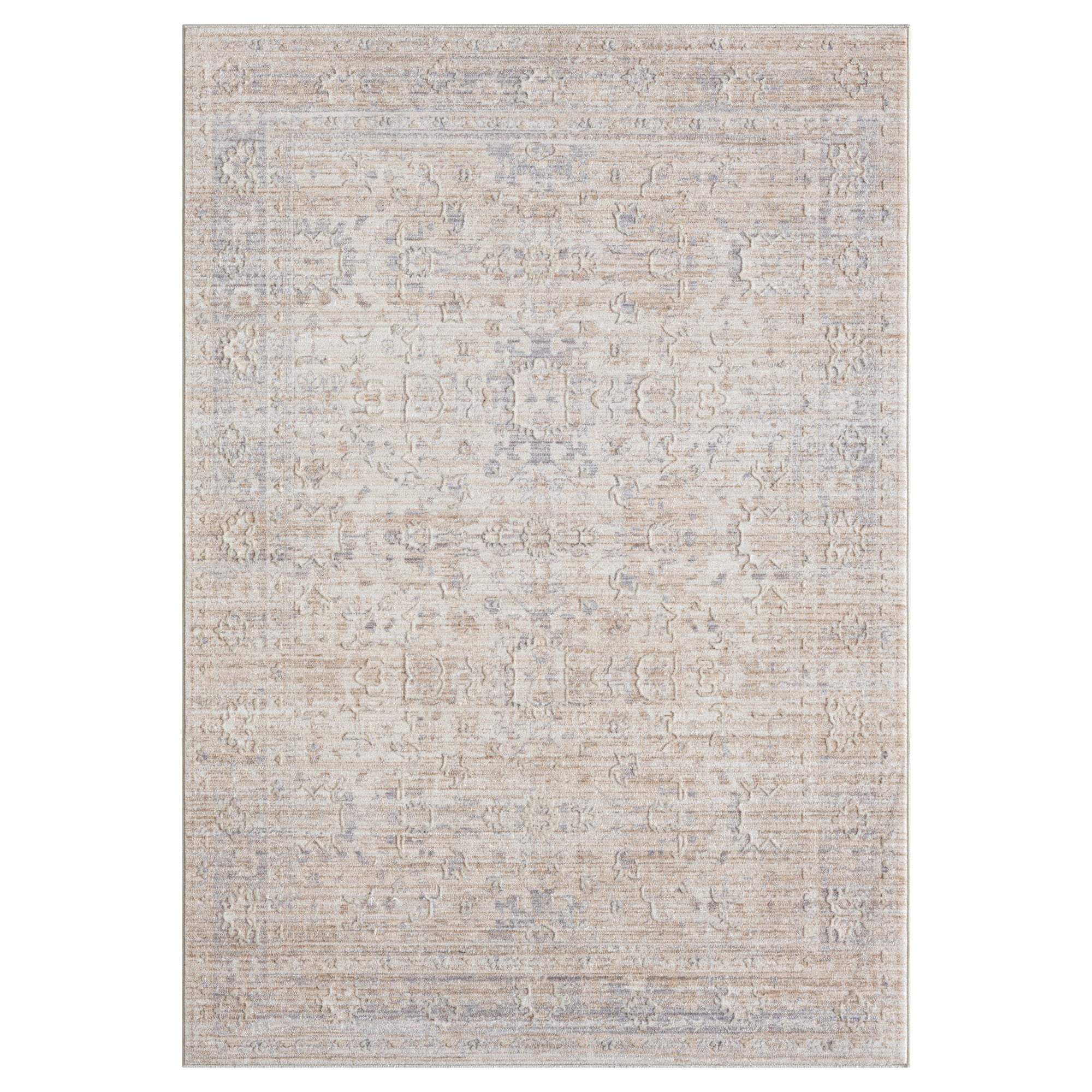 Laddha Home Designs 4' x 6' Floral Bordered Loomed Area Throw Rug - Gray and Beige