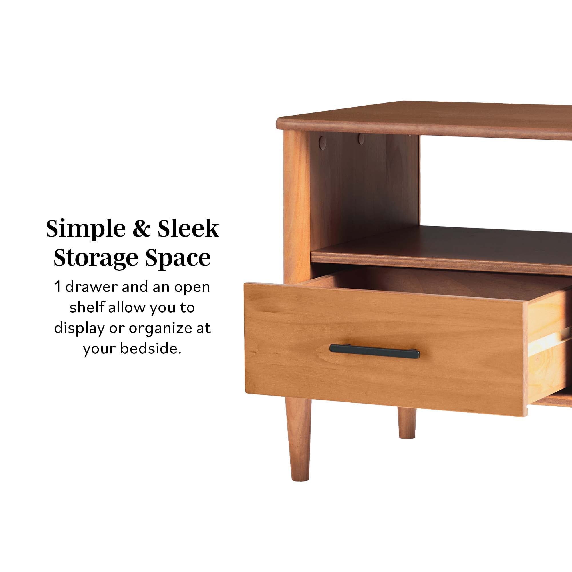 Walker Edison Transitional 1-Drawer Spindle-Leg Nightstand, Set of 2, Walnut